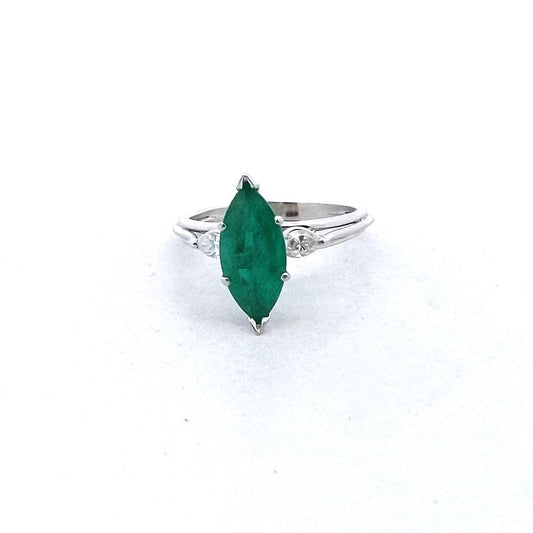 Platinum Natural Diamond & Lab Created Emerald Ring