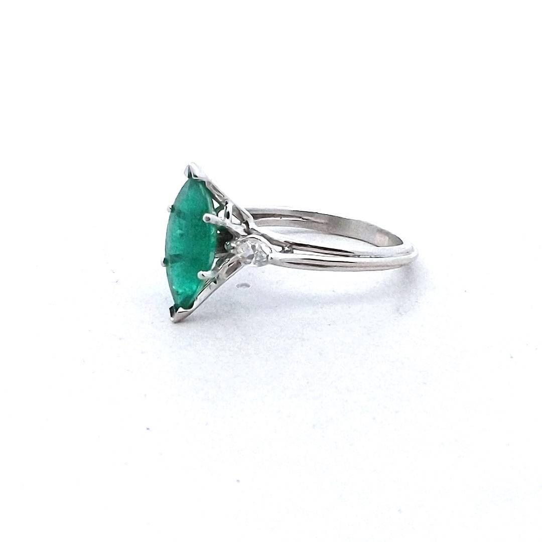 Platinum Natural Diamond & Lab Created Emerald Ring