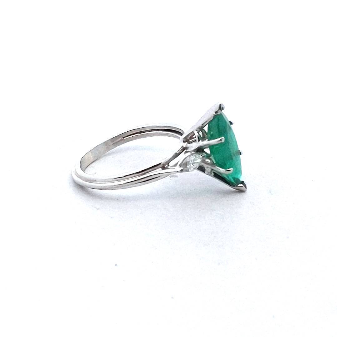 Platinum Natural Diamond & Lab Created Emerald Ring