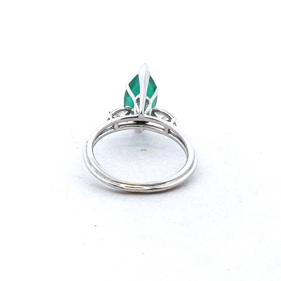 Platinum Natural Diamond & Lab Created Emerald Ring