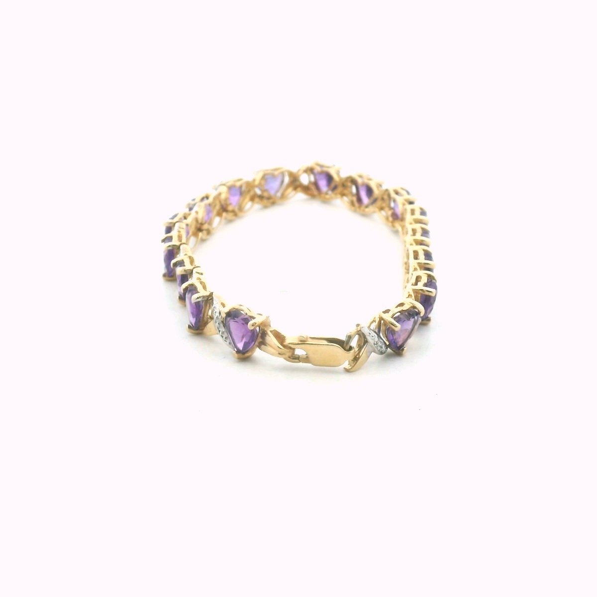 14K Yellow Gold Diamond & Amethyst Heart Bracelet