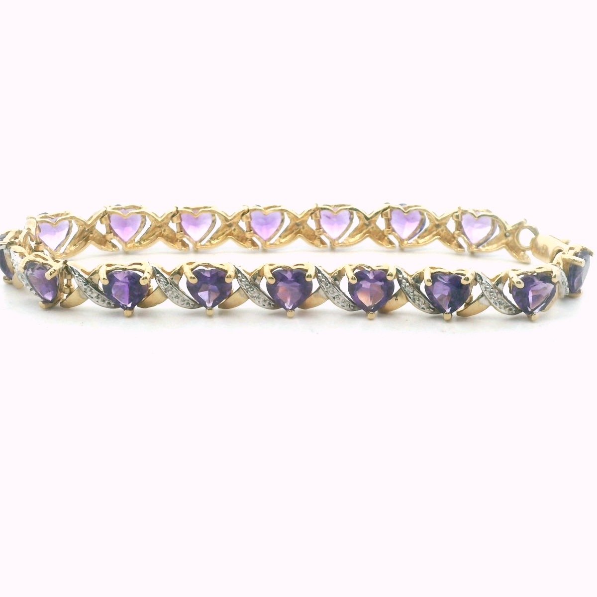 14K Yellow Gold Diamond & Amethyst Heart Bracelet