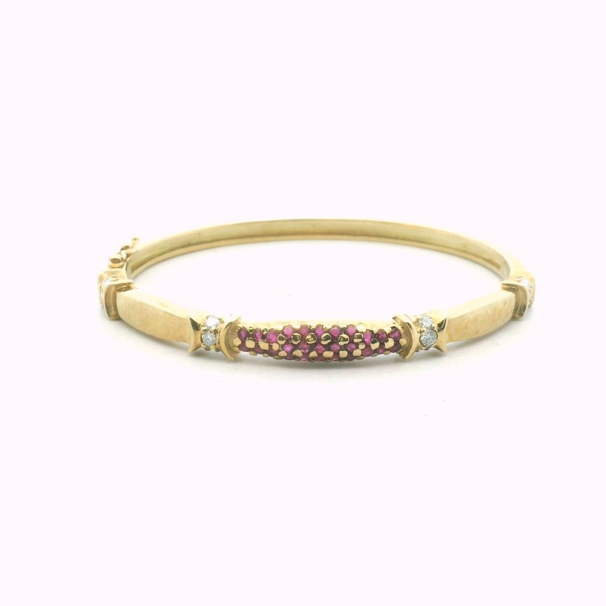 Vintage 14K Yellow Gold Diamond & Ruby Bangle