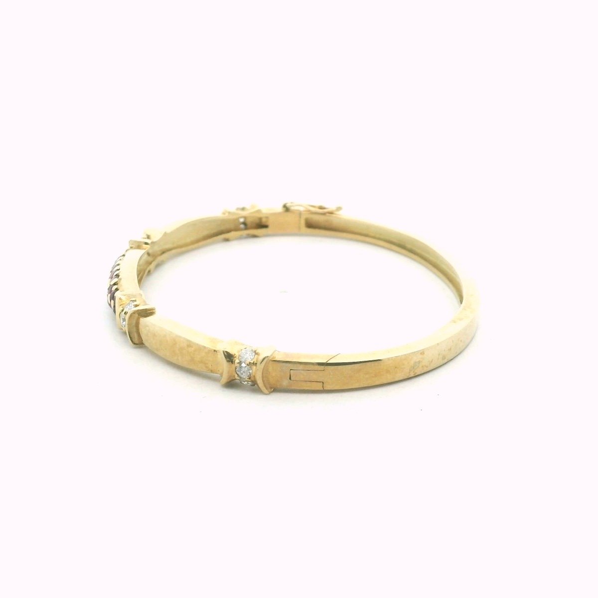 Vintage 14K Yellow Gold Diamond & Ruby Bangle