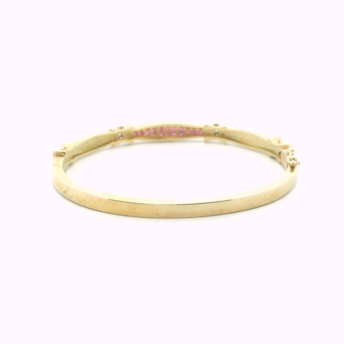 Vintage 14K Yellow Gold Diamond & Ruby Bangle