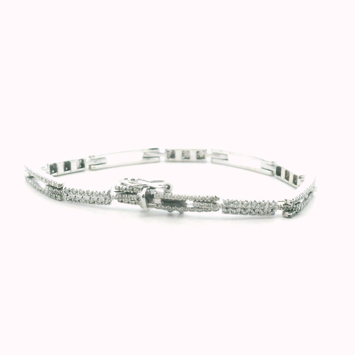 14K White Gold Diamond Rectangle Link Bracelet