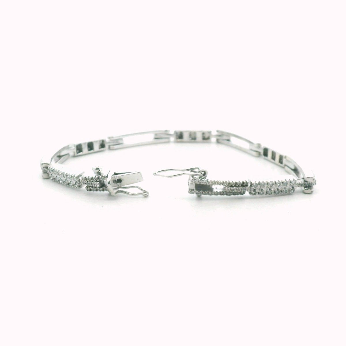 14K White Gold Diamond Rectangle Link Bracelet