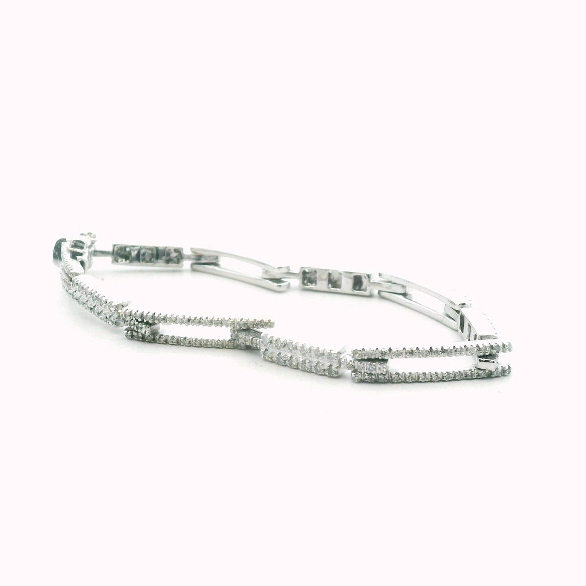 14K White Gold Diamond Rectangle Link Bracelet