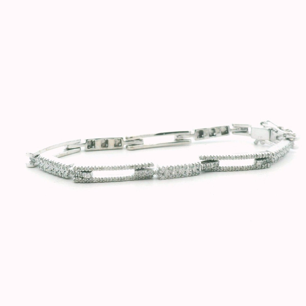 14K White Gold Diamond Rectangle Link Bracelet