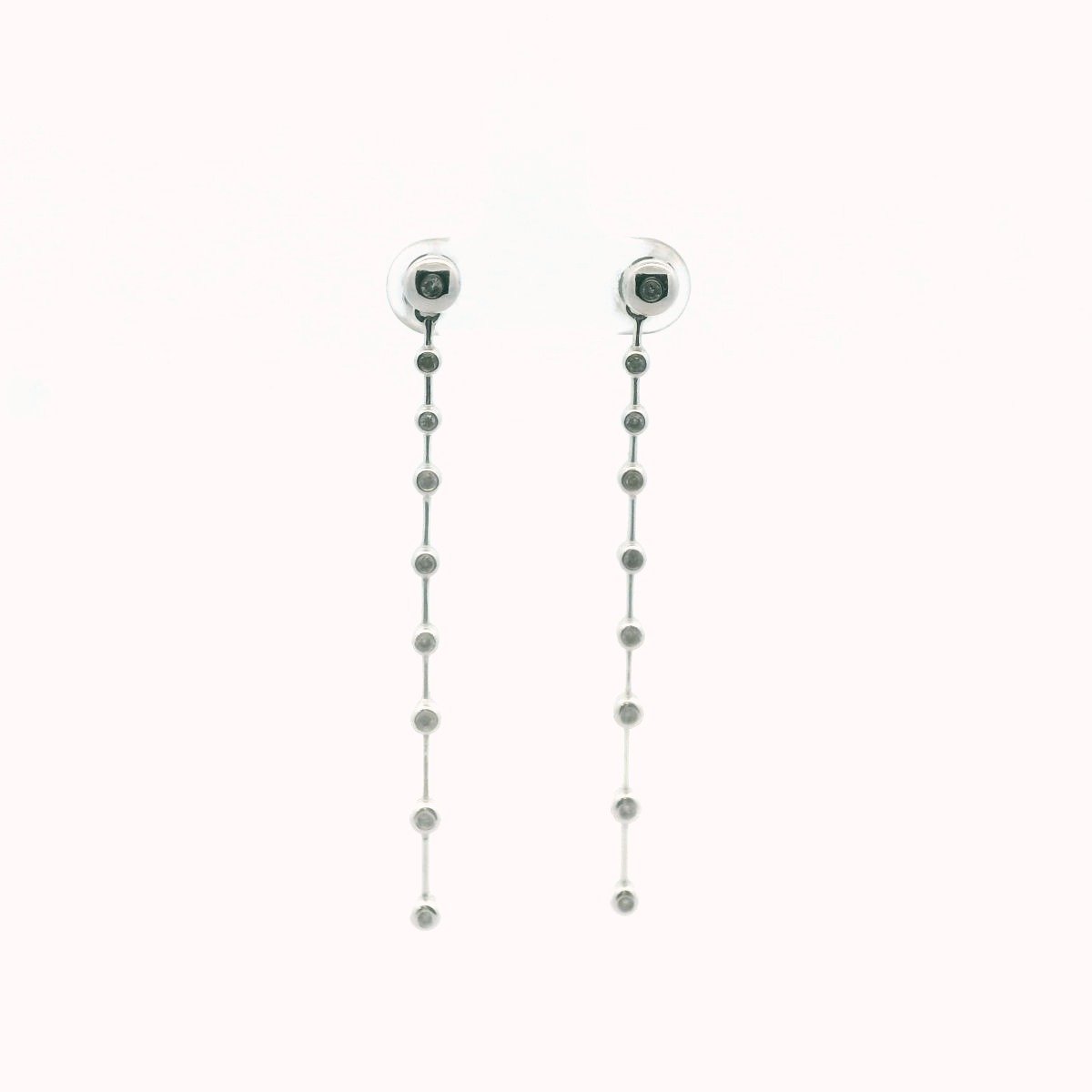 14K White Gold Diamond Knife Edge Bar Style Drop Earrings