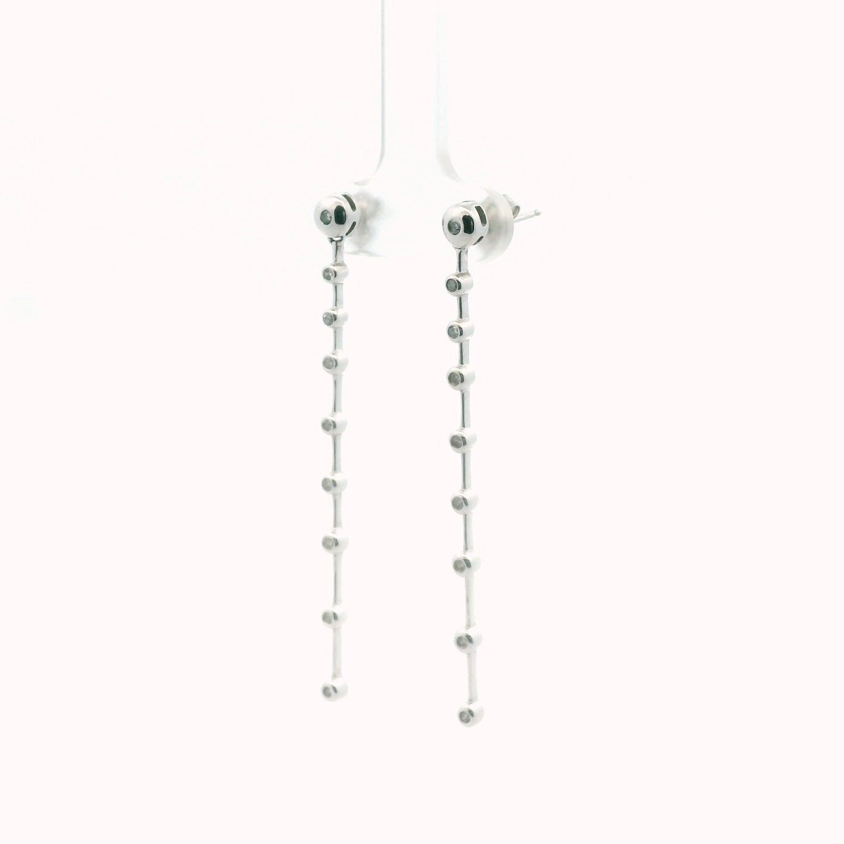 14K White Gold Diamond Knife Edge Bar Style Drop Earrings