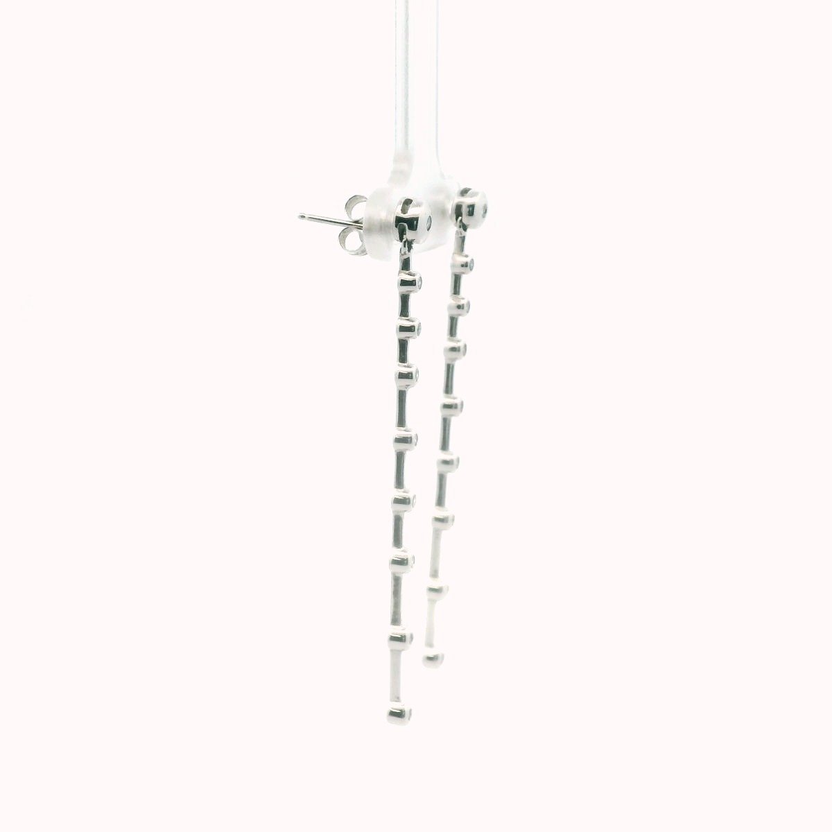 14K White Gold Diamond Knife Edge Bar Style Drop Earrings