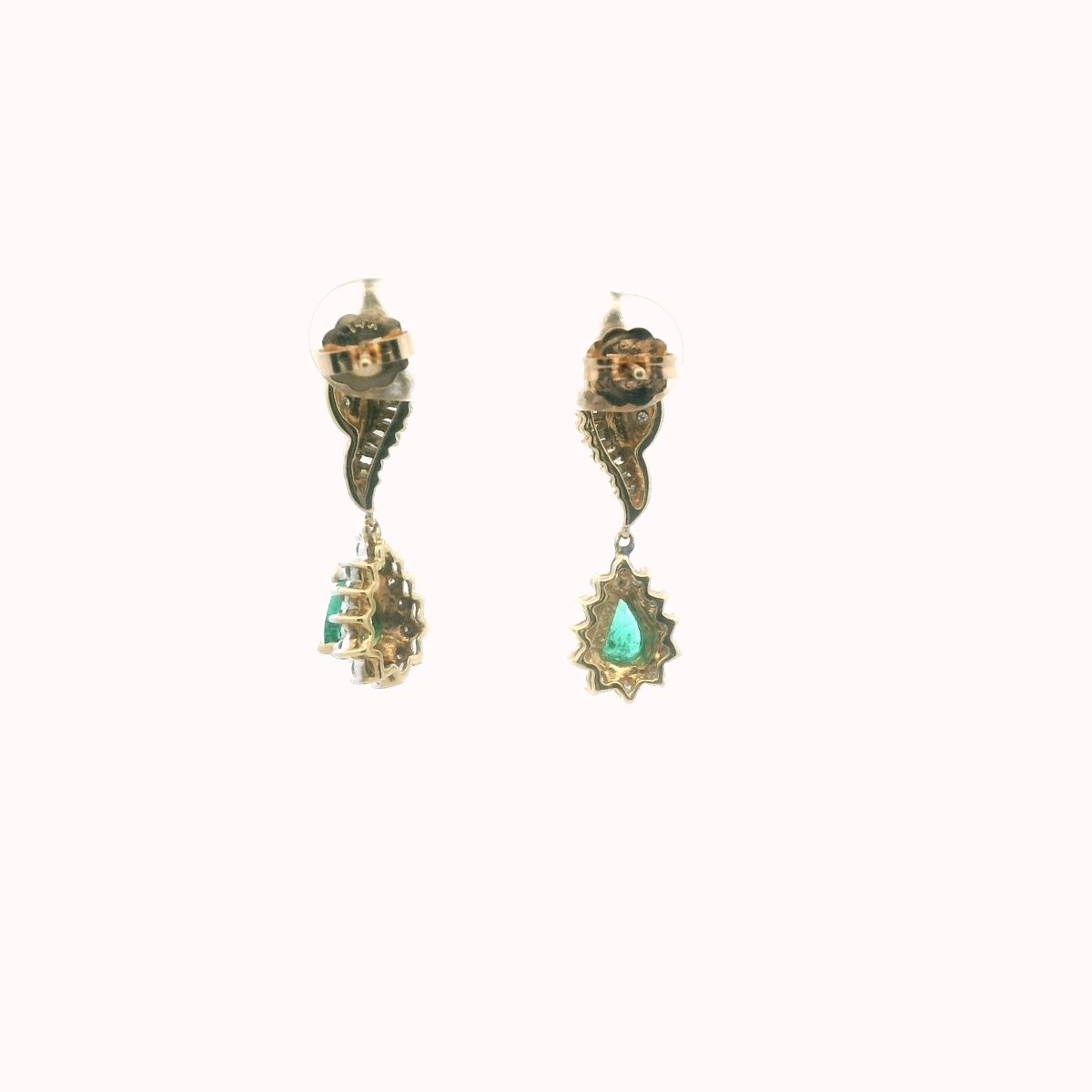 Vintage 10K Yellow Gold Diamond & Emerald Drop Earrings