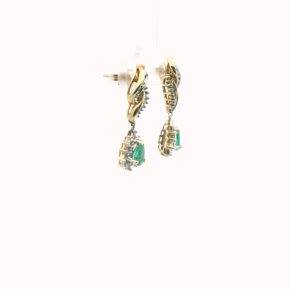 Vintage 10K Yellow Gold Diamond & Emerald Drop Earrings