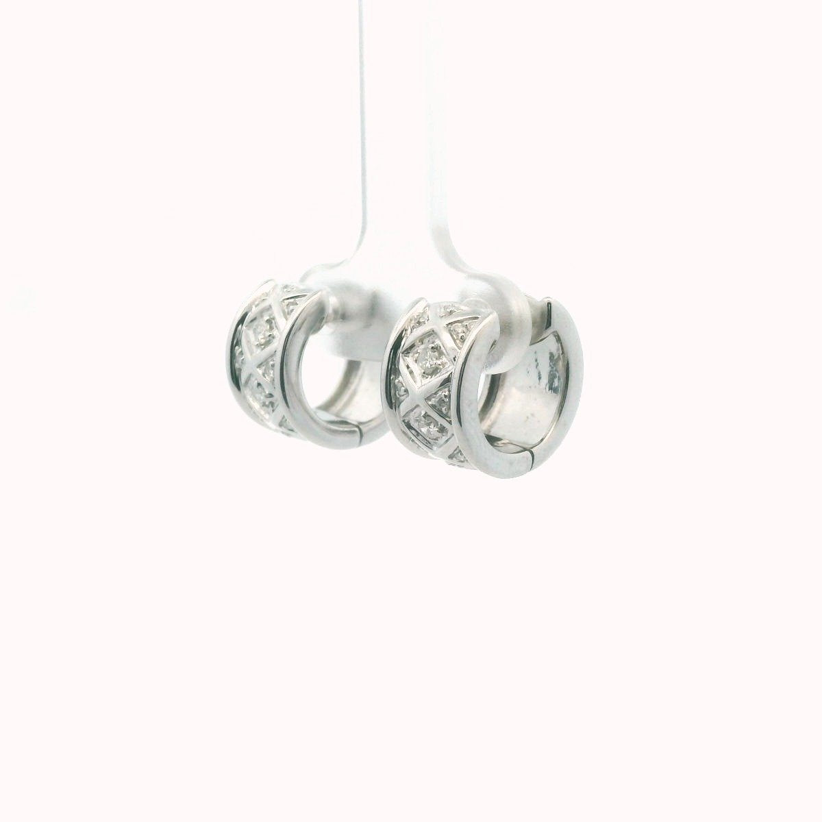 14K White Gold Diamond Lattice Design Huggie Earrings