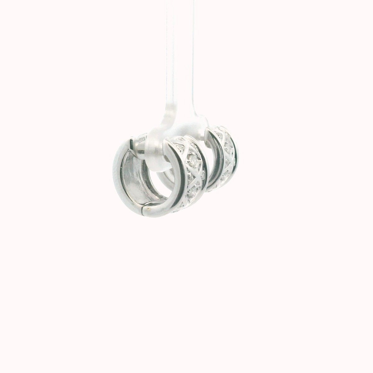14K White Gold Diamond Lattice Design Huggie Earrings
