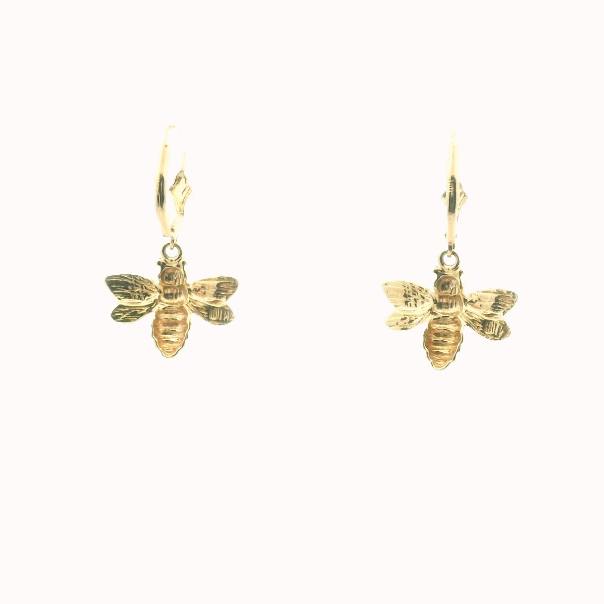 14K Yellow Gold Bee Dangle Earrings