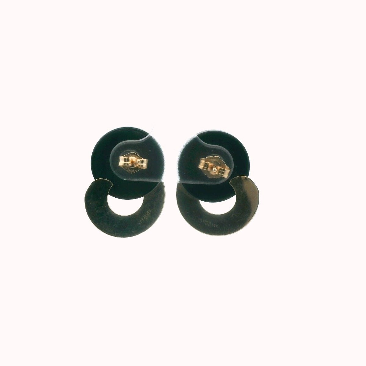 Vintage 14K Yellow Gold Textured Circle Onyx Earrings