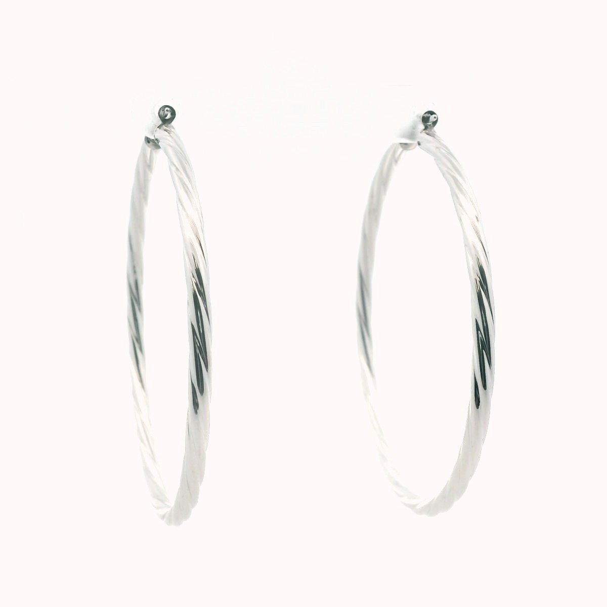 14K White Gold Twisted Hoop Earrings