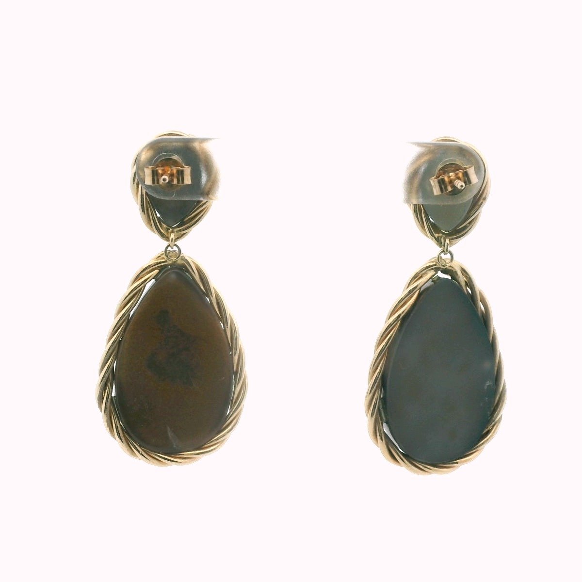 14K Yellow Gold Druzy Quartz Drop Earrings