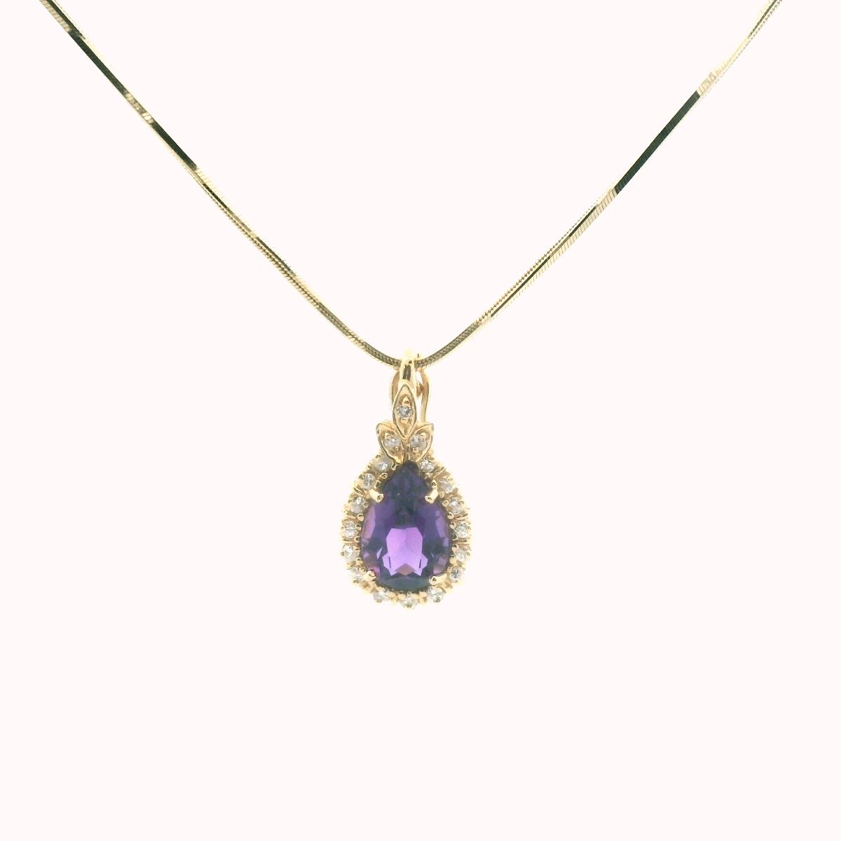 Vintage 14K Yellow Gold Diamond & Amethyst Necklace