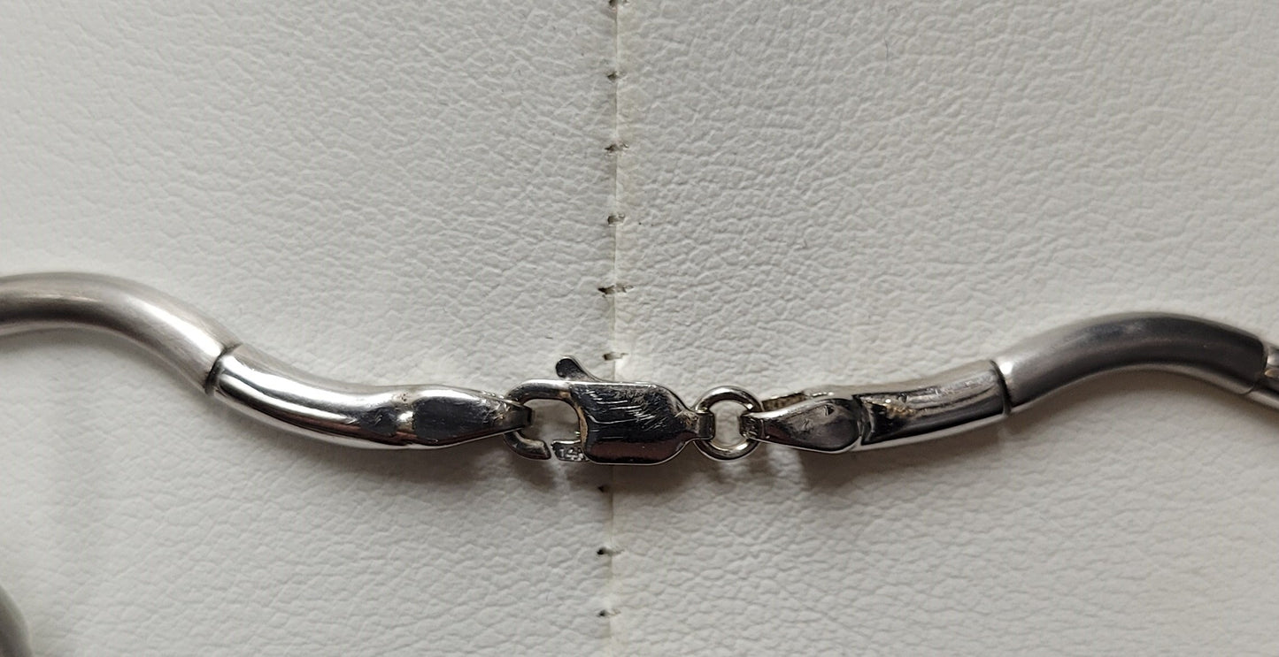 14K White Gold Satin Finish Diamond Wave Design Necklace
