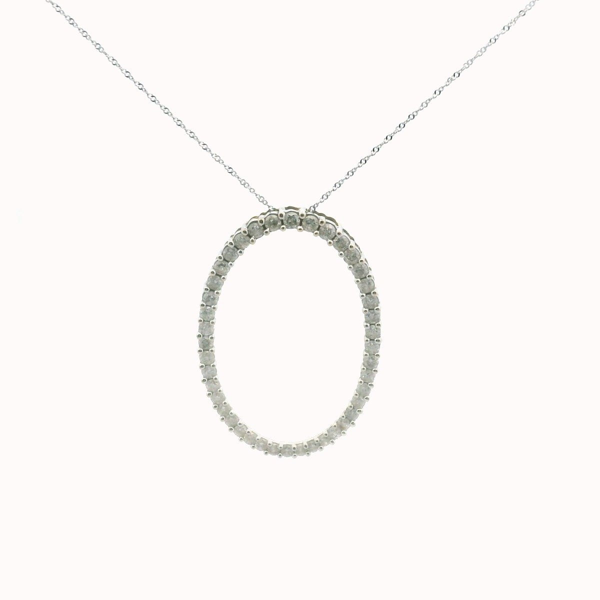 JWBR 14K Two Tone Gold Diamond Oval Pendant Necklace