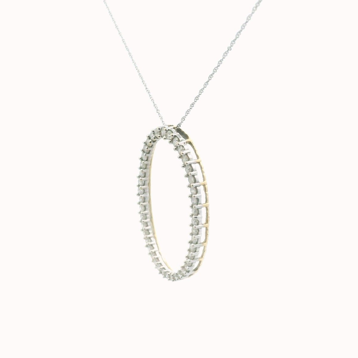 JWBR 14K Two Tone Gold Diamond Oval Pendant Necklace