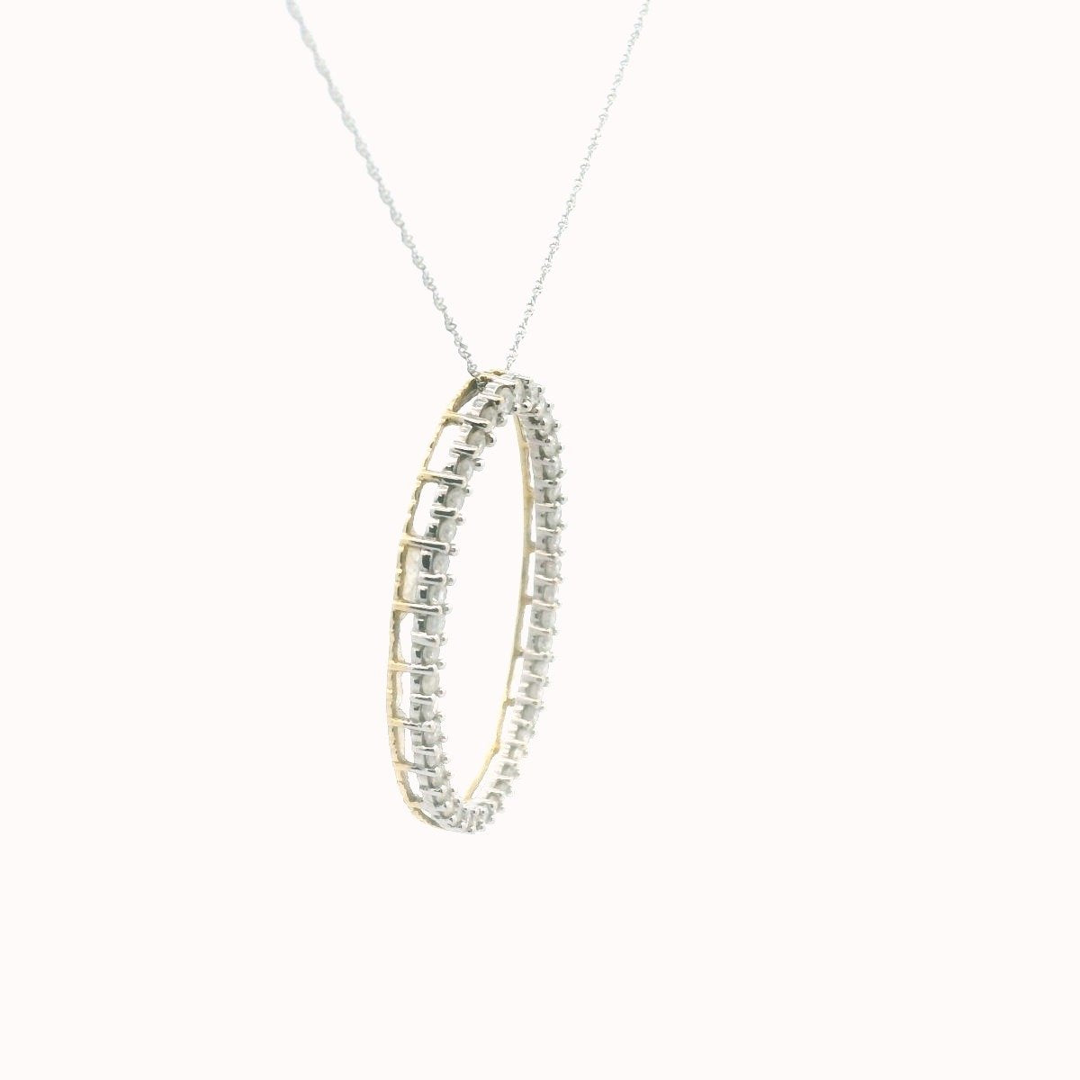 JWBR 14K Two Tone Gold Diamond Oval Pendant Necklace