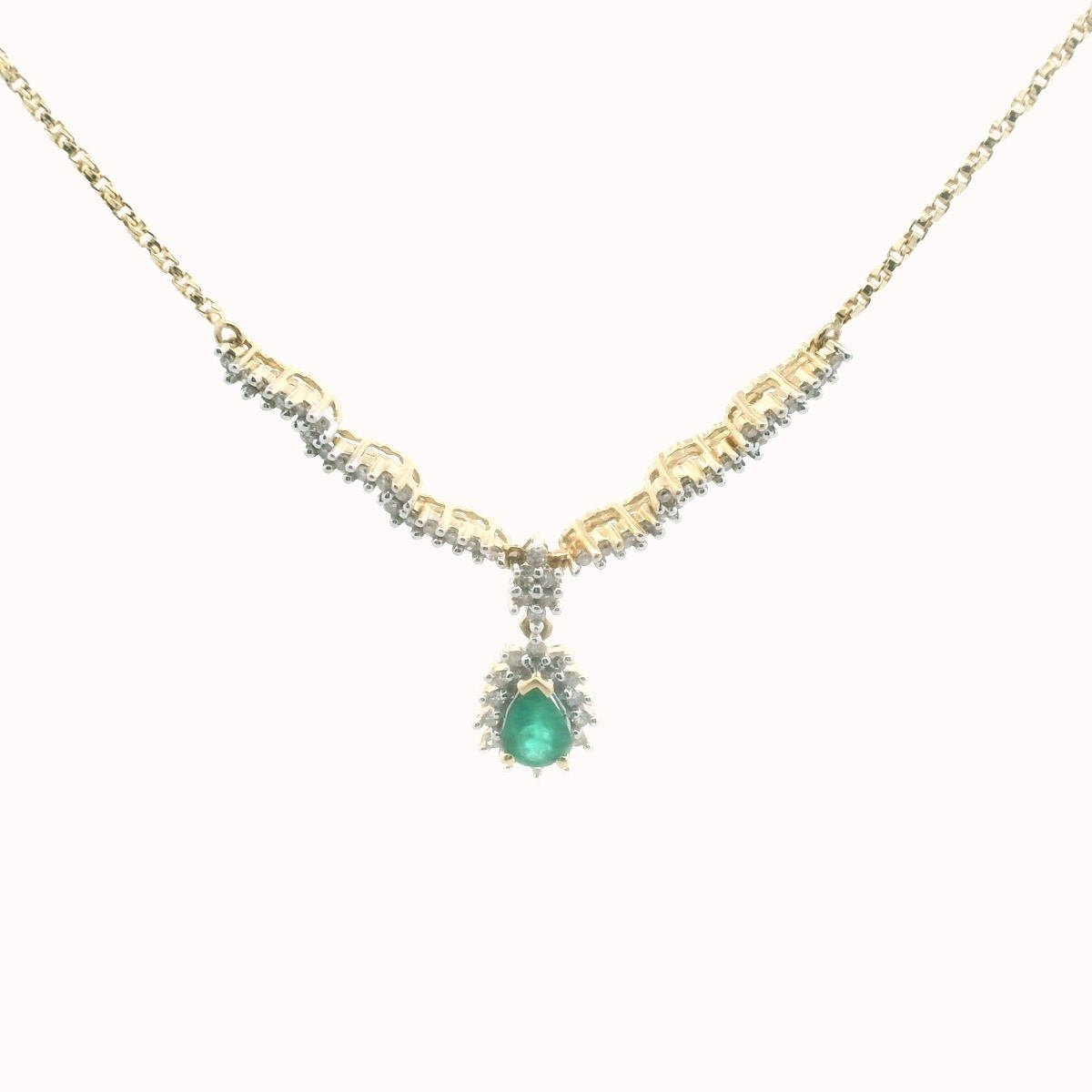 14K Yellow Gold Diamond & Emerald Necklace