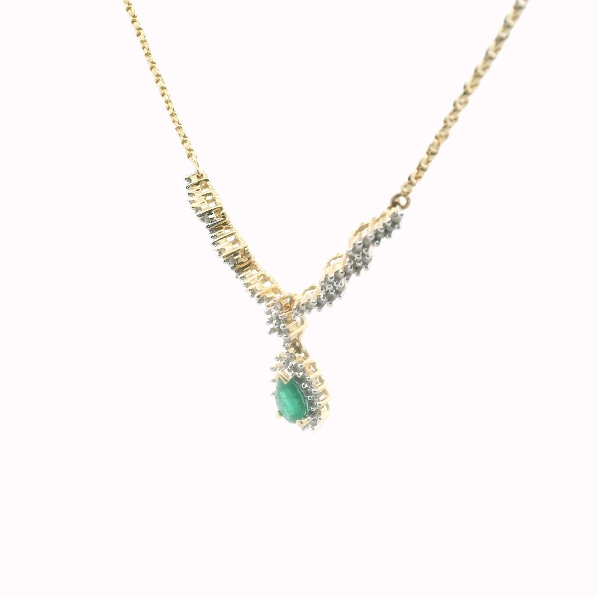 14K Yellow Gold Diamond & Emerald Necklace