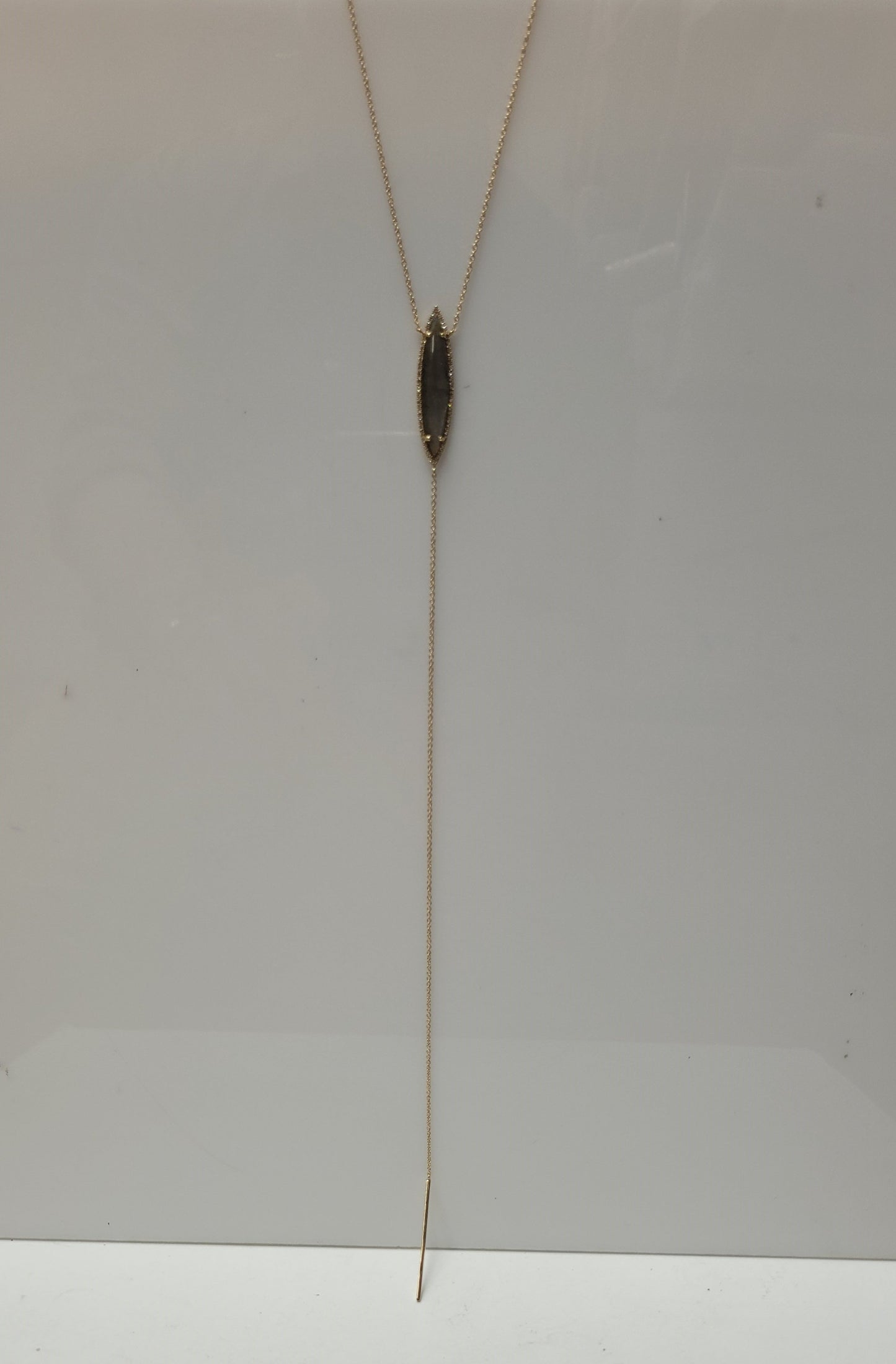 14K Yellow Gold Diamond & Labradorite Drop Bar Necklace