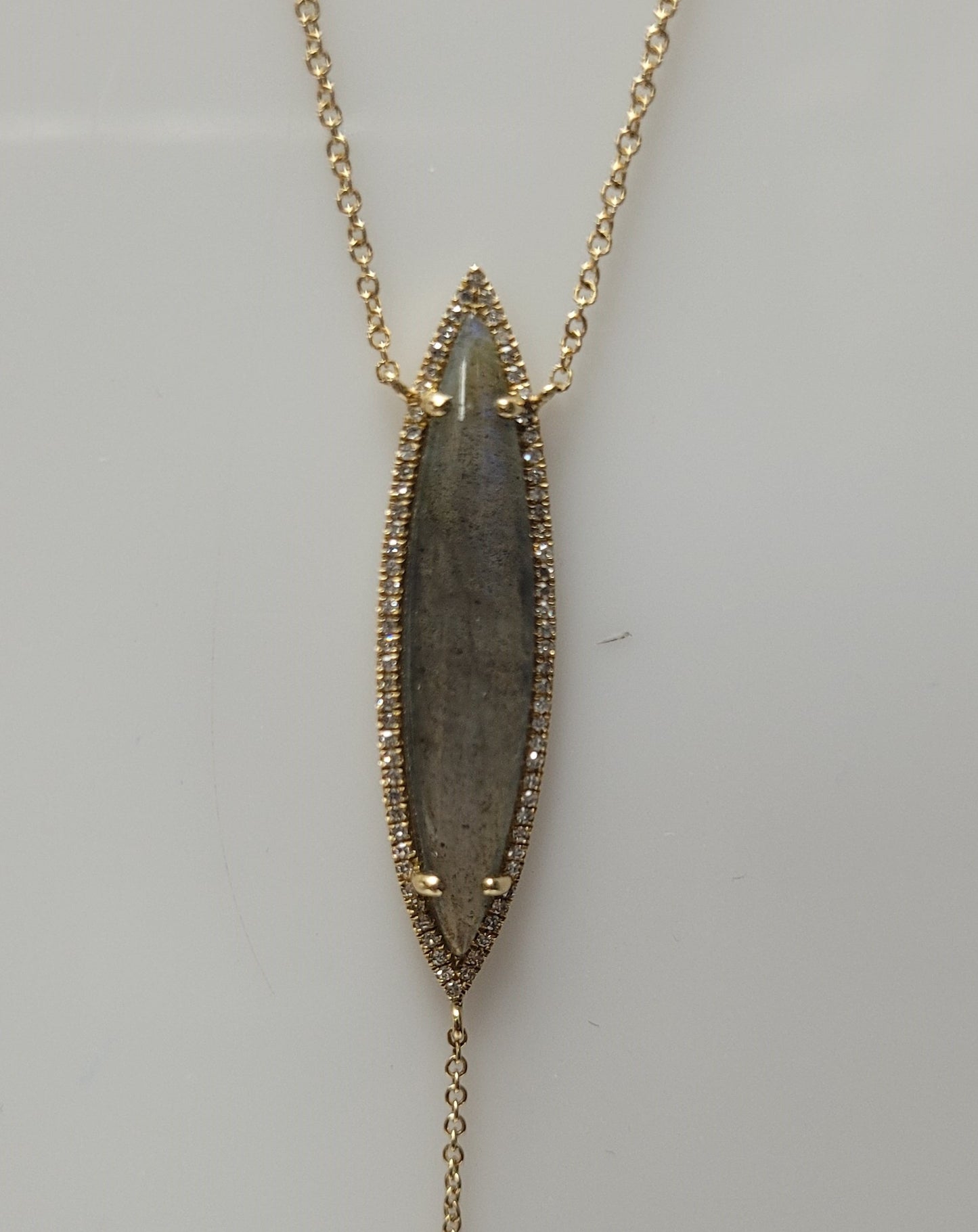 14K Yellow Gold Diamond & Labradorite Drop Bar Necklace