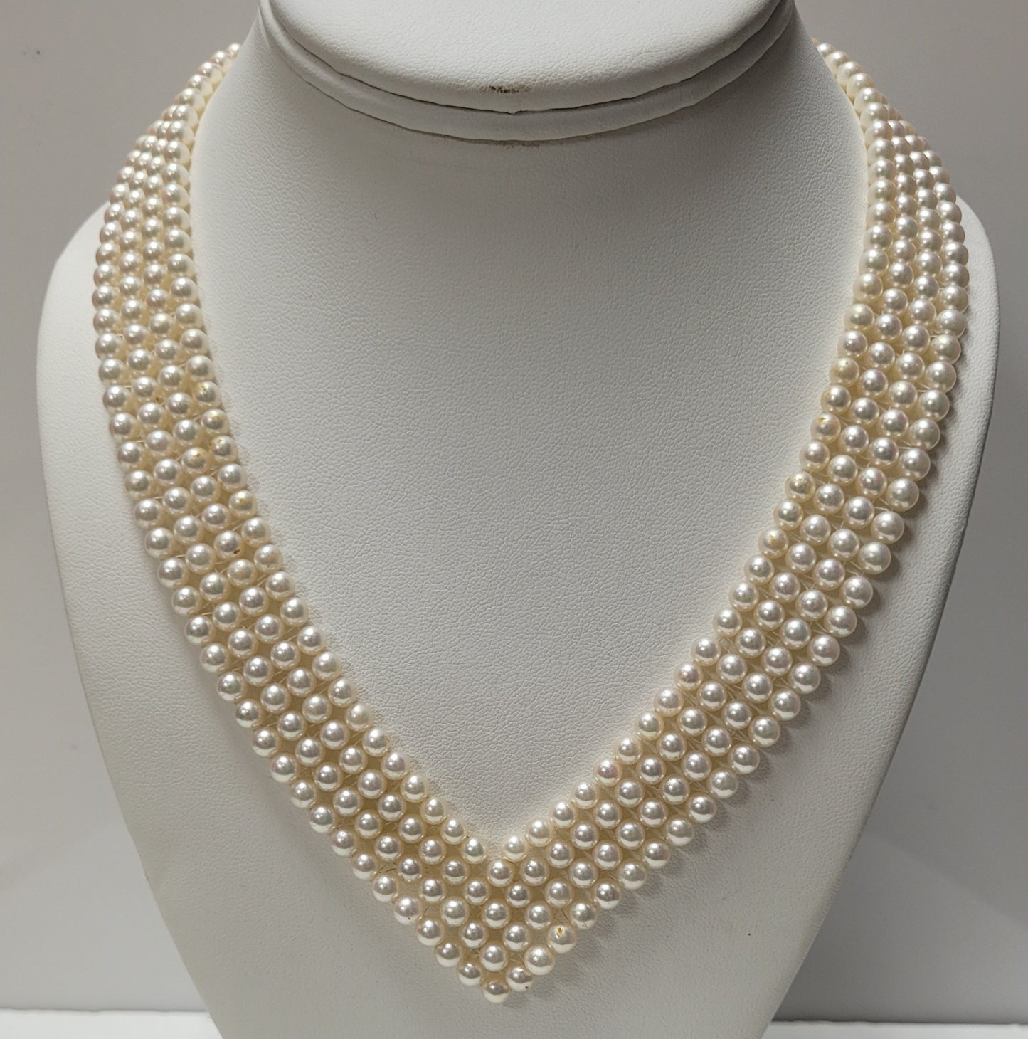 Wempe 18K Two Tone Gold 4-Row Pearl & Diamond V Necklace