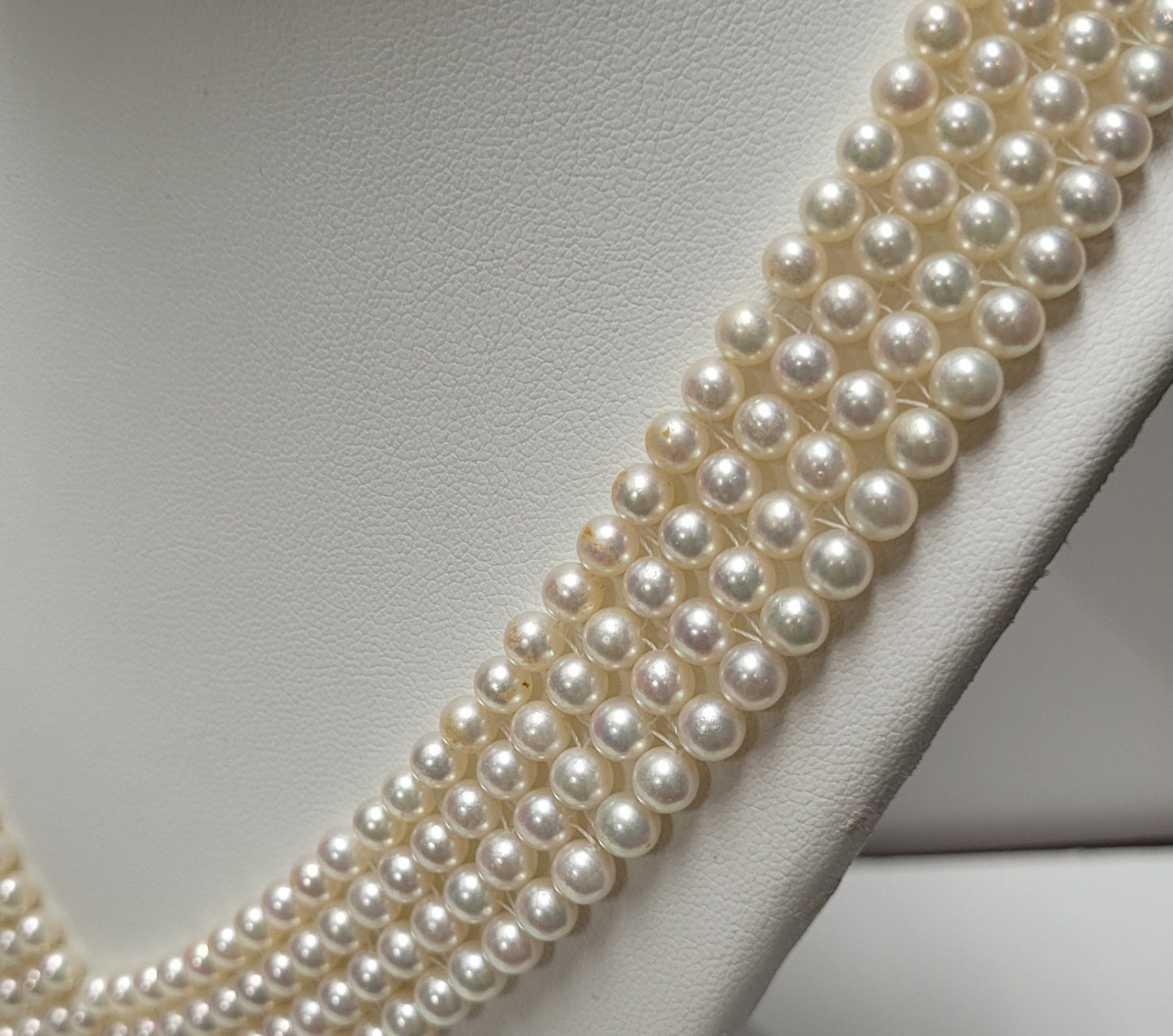 Wempe 18K Two Tone Gold 4-Row Pearl & Diamond V Necklace