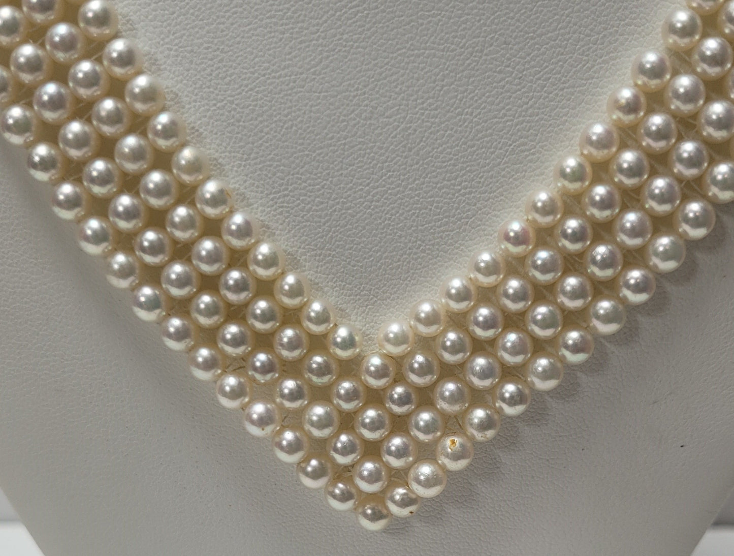 Wempe 18K Two Tone Gold 4-Row Pearl & Diamond V Necklace