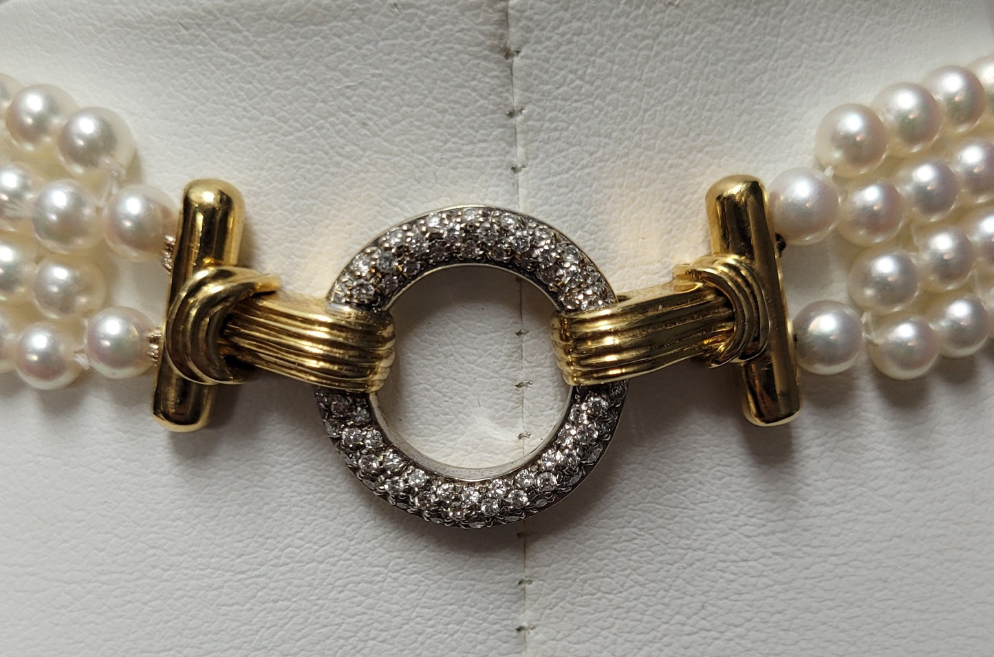 Wempe 18K Two Tone Gold 4-Row Pearl & Diamond V Necklace