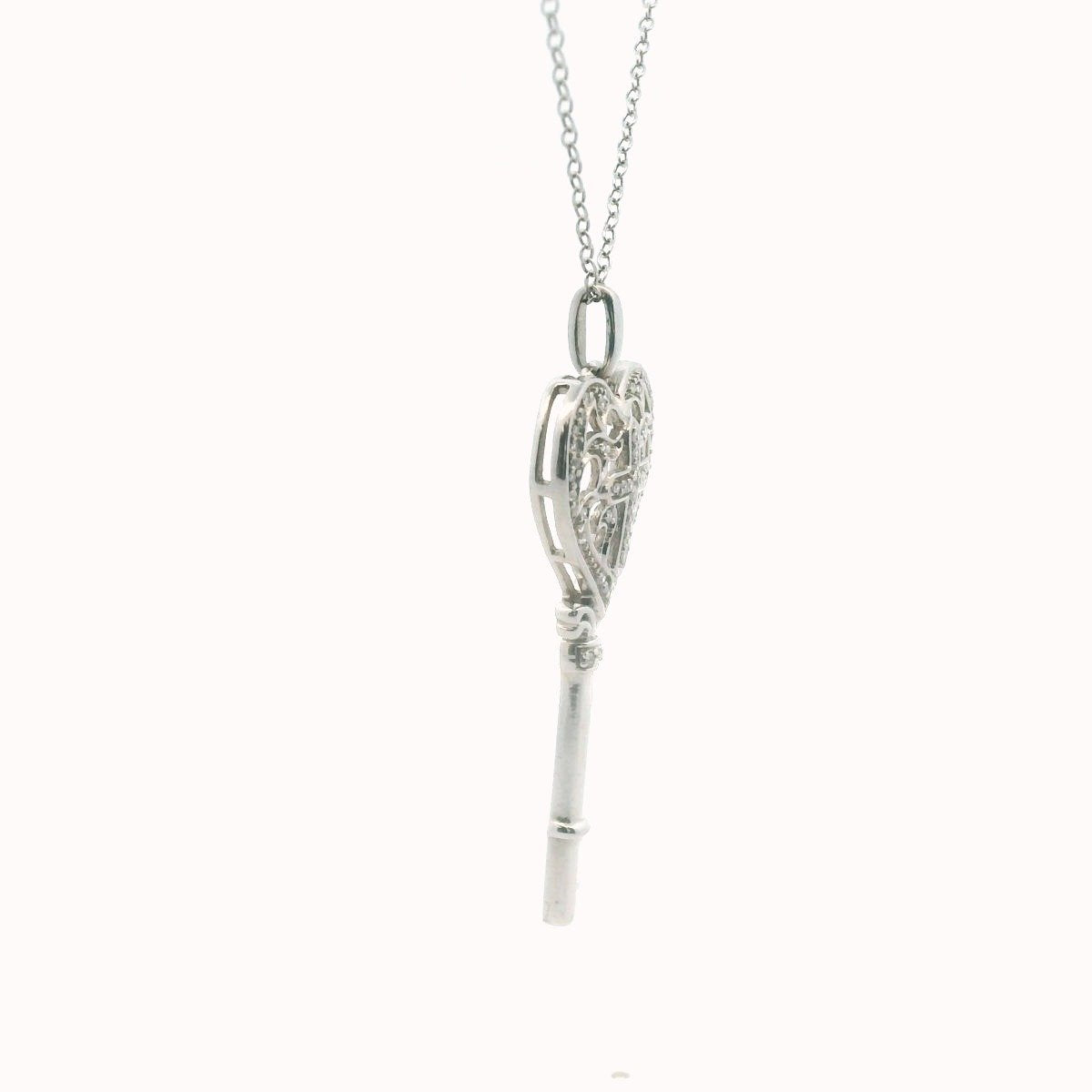 Sterling Silver Diamond Heart Cross Key Necklace