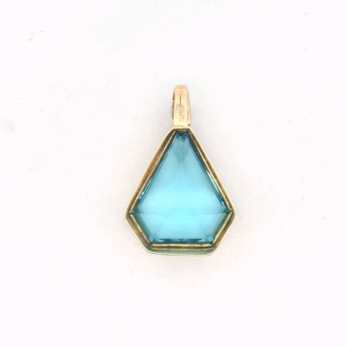 Vintage 14K Yellow Gold Diamond & Kite Shape Blue Topaz Pendant
