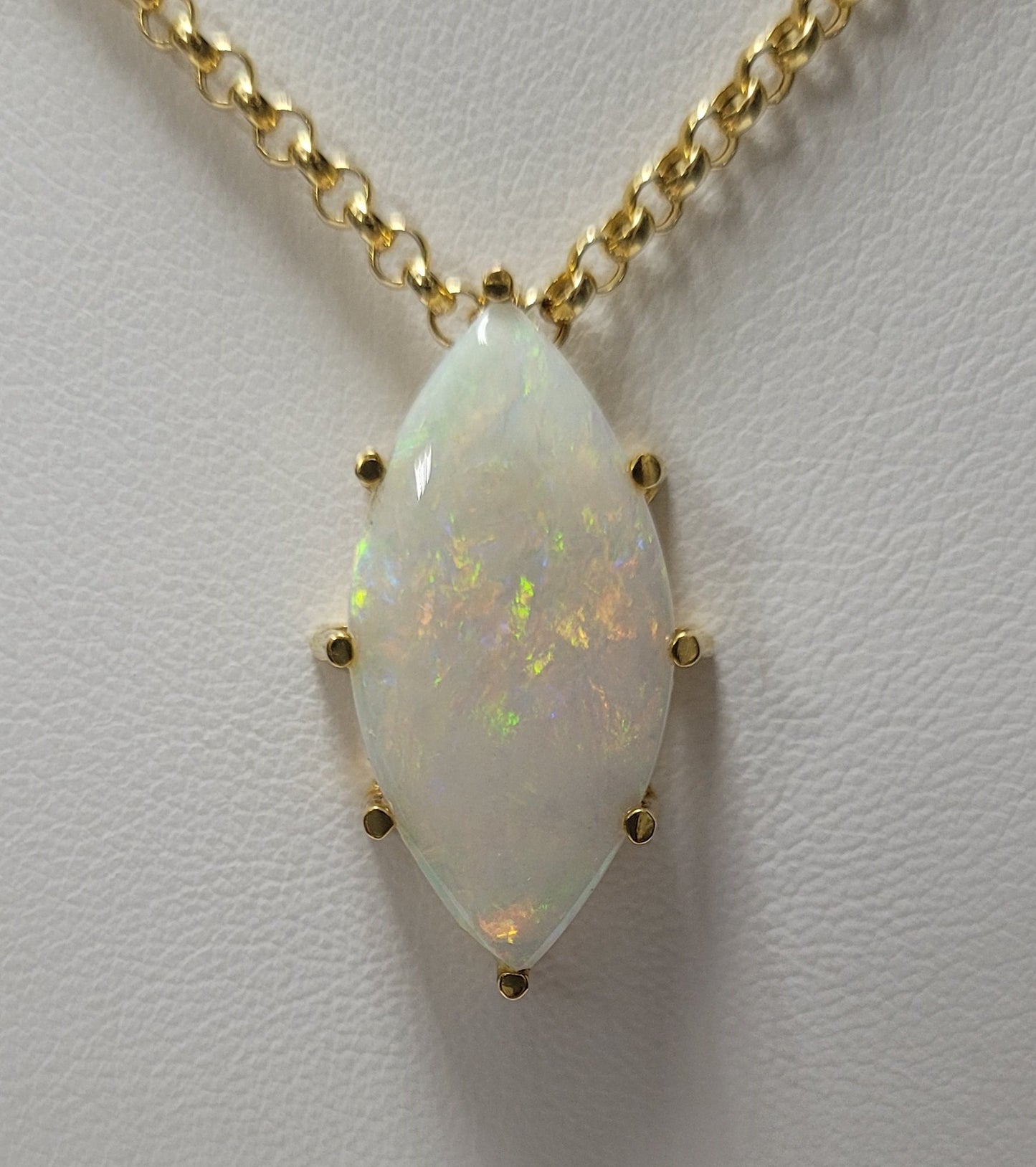 14K Yellow Gold Marquise White Opal Necklace