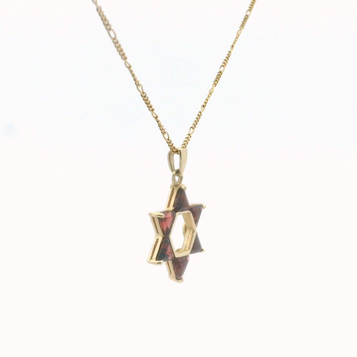 14K Yellow Gold Garnet Star of David Necklace