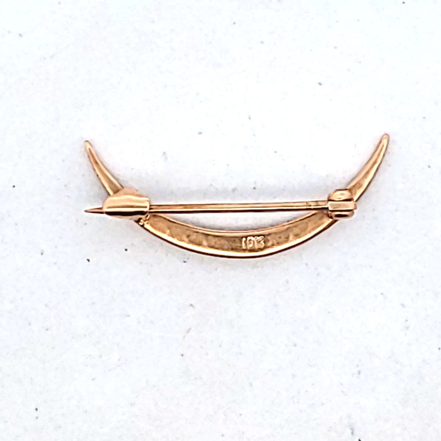 Antique 10K Yellow Gold Crescent Seed Pearl Brooch