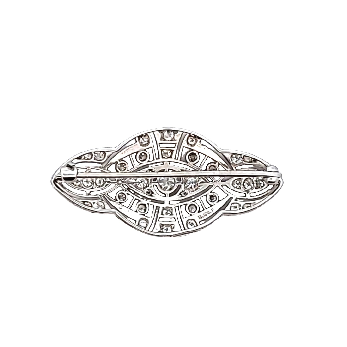 Art Deco Black Star & Frost Platinum Diamond Filigree Brooch
