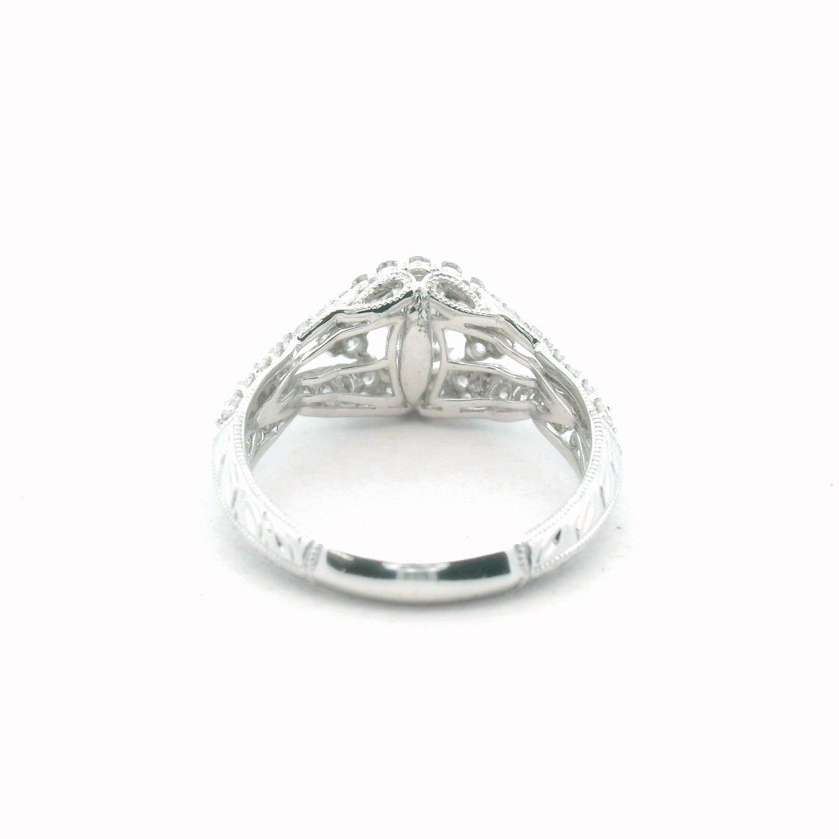 14K White Gold Diamond Engagement Milgrain Accent Ring