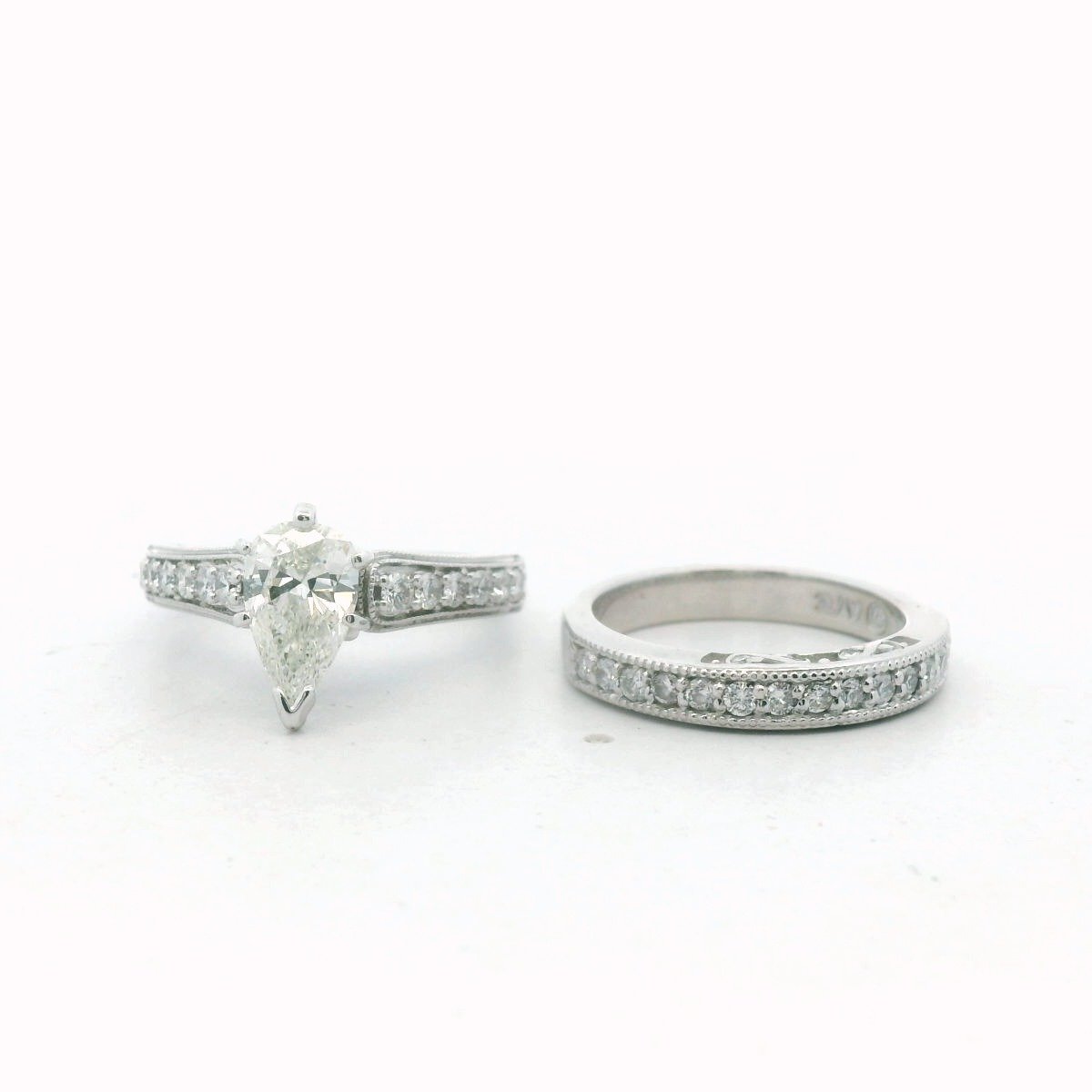 14K White Gold IGI Certified Diamond Engagement Ring & Wedding Band