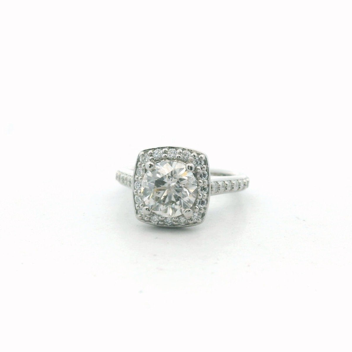 Platinum IGI Certified Diamond Halo Engagement Ring & Wedding Band