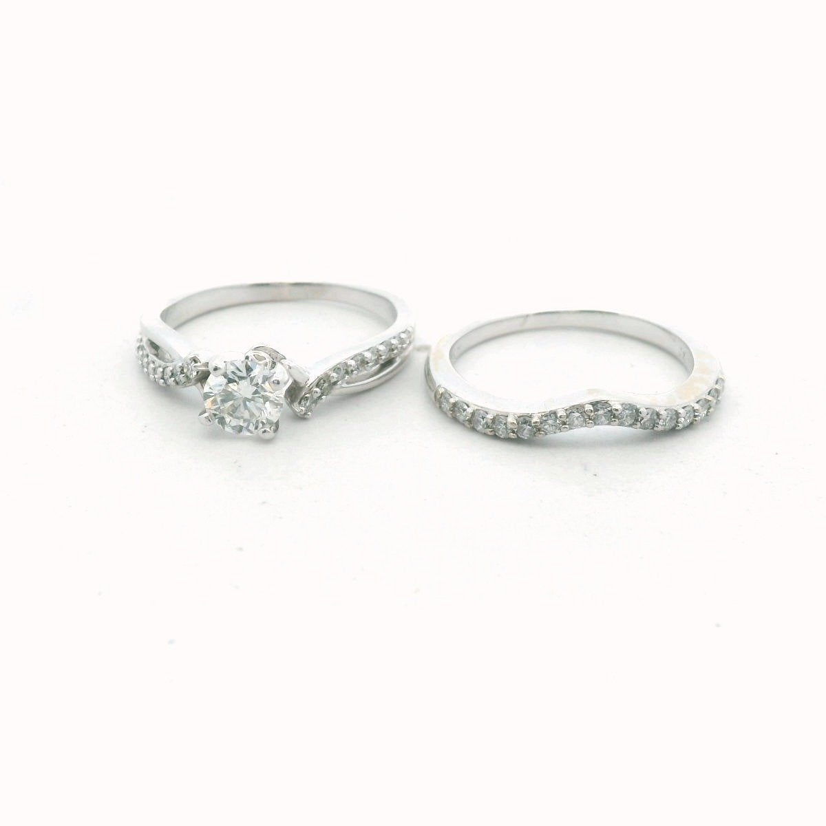 14K White Gold Diamond Enagement Ring & Wedding Band