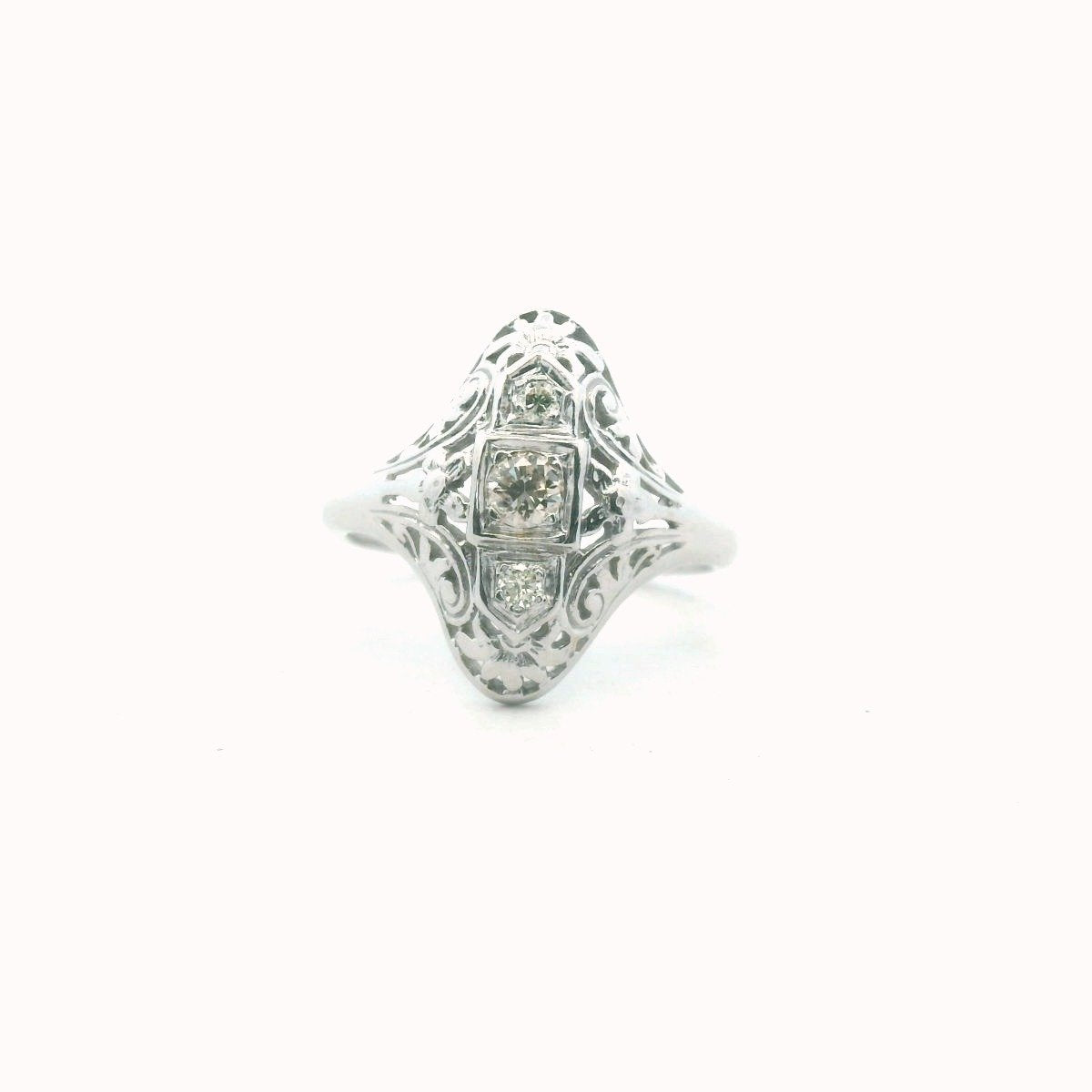 14K White Gold Diamond Filigree Ring
