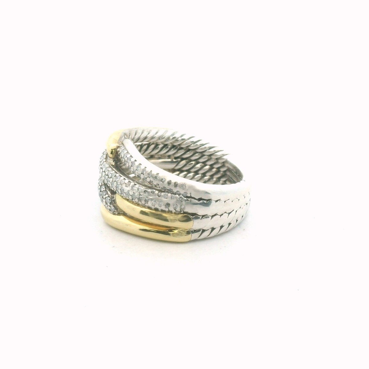 David Yurman 18K Yellow Gold & Sterling Silver Diamond Labyrinth Ring