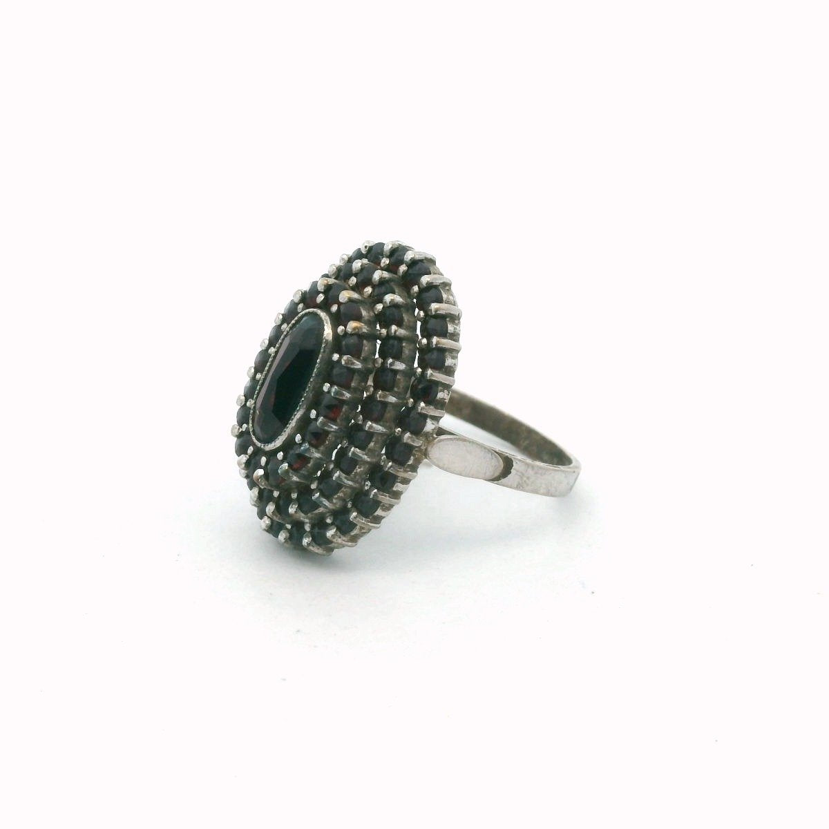 Vintage 950 Silver Bohemian Garnet Ring